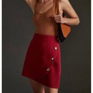 Anthropologie Maeve Skirt Women's Size Large Red Knit Mini Wrap Classic